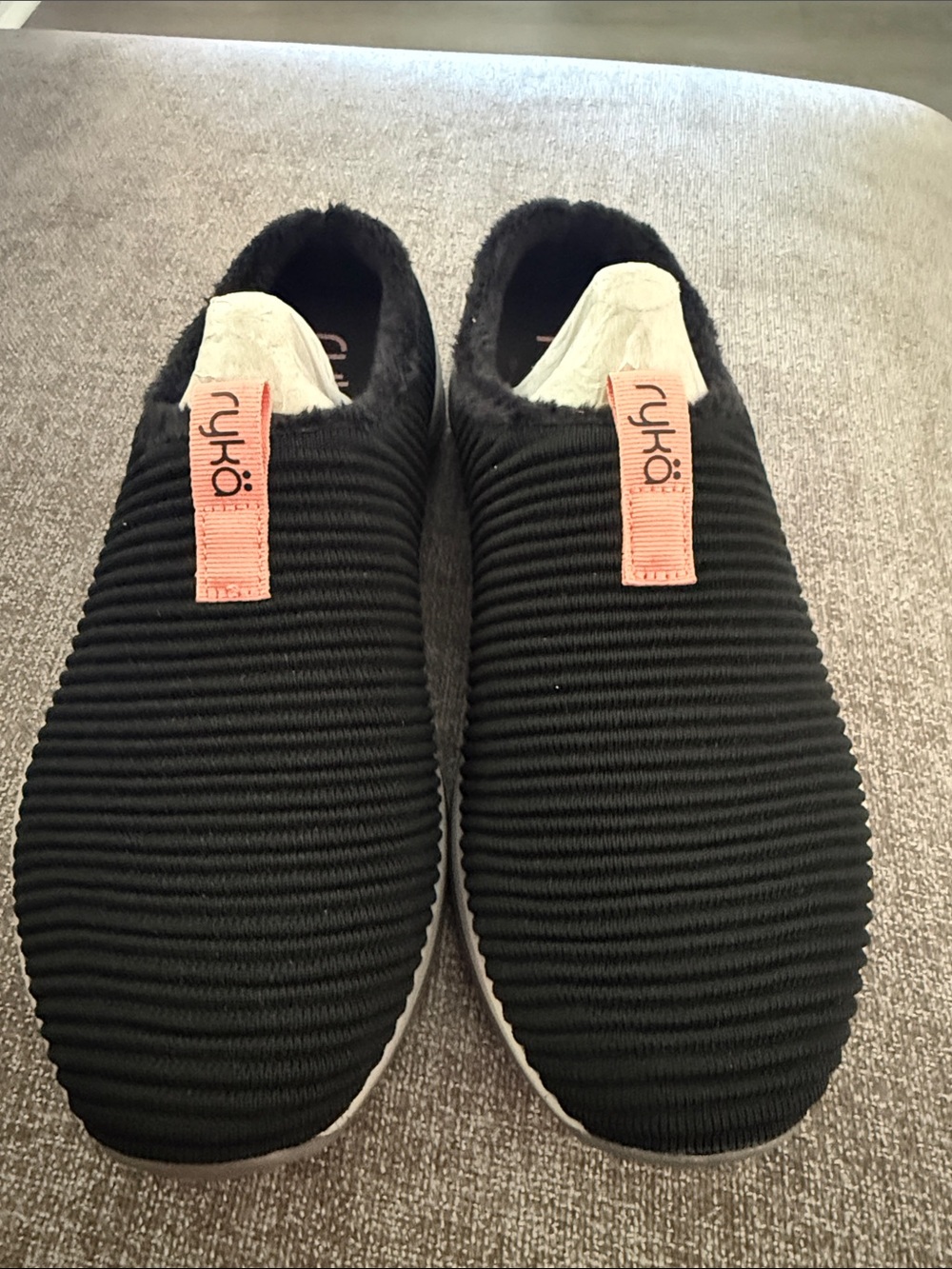 Ryka Black Slip-On Loafers with Pink Pull Tabs